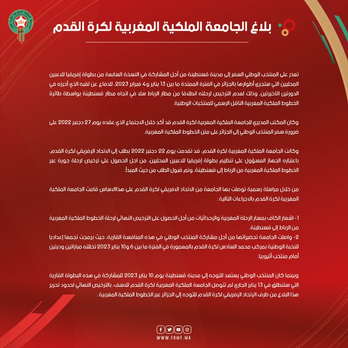 رياضة – إفريقيا : المغرب يعلن عدم مشاركته في بطولة أفريقيا للمحليين بالجزائر
